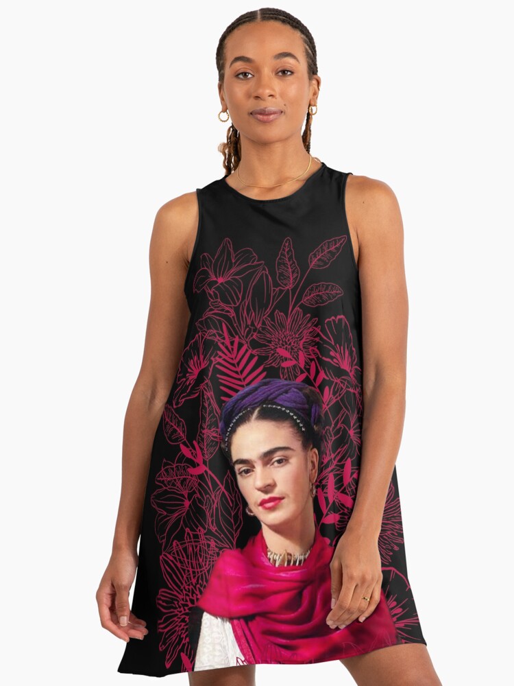 open lace back dress Frida Kahlo and Pink Flower Print Sleeveless Bodycon Dress main image 1