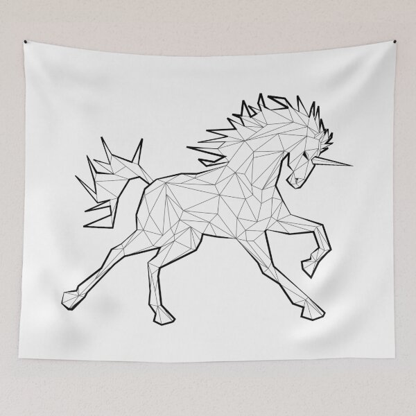 Item preview, Low polygon black line trotting unicorn designed and sold by mirrorimages.