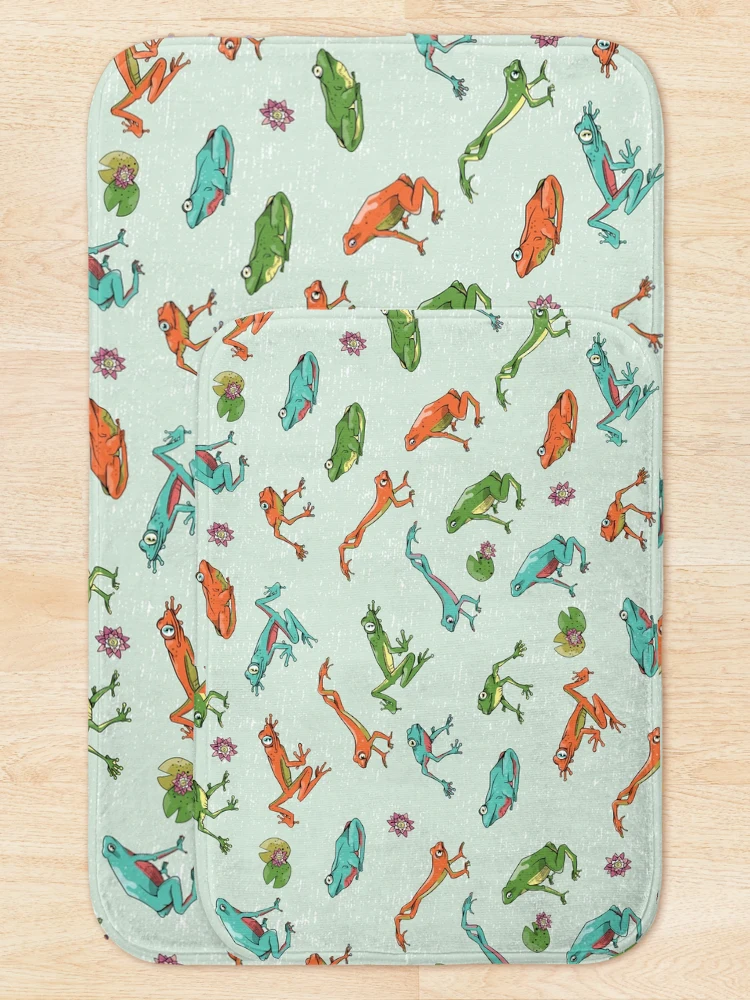 Thumbnail 5 of 6, Bath Mat, Colorful Frog pattern designed and sold by ekpatterns.