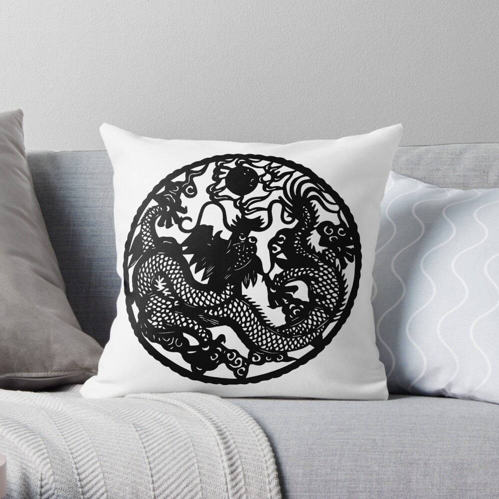 Chinese Retro Paper Cut Dragon Throw Pillow