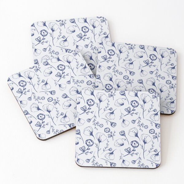 Item preview, Simple Flower Pattern - grey/navy blue designed and sold by Lena Pfitzner.