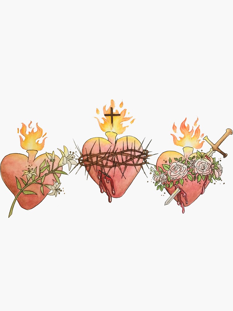 Thumbnail 3 von 3, Sticker, Herzen der Heiligen Familie designt und verkauft von SaintlyStitches.