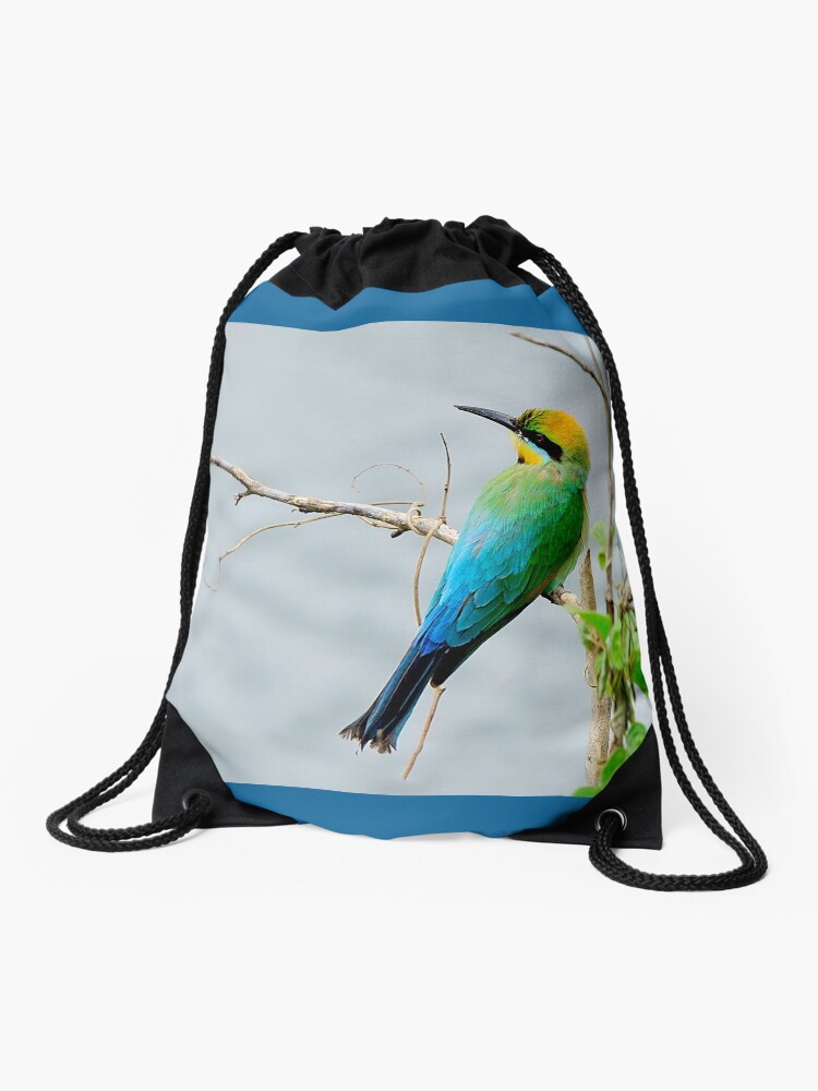 Thumbnail 1 of 3, Drawstring Bag, Rainbow Bee-eater 'Patiently Waiting' designed and sold by Gailsphotoart.