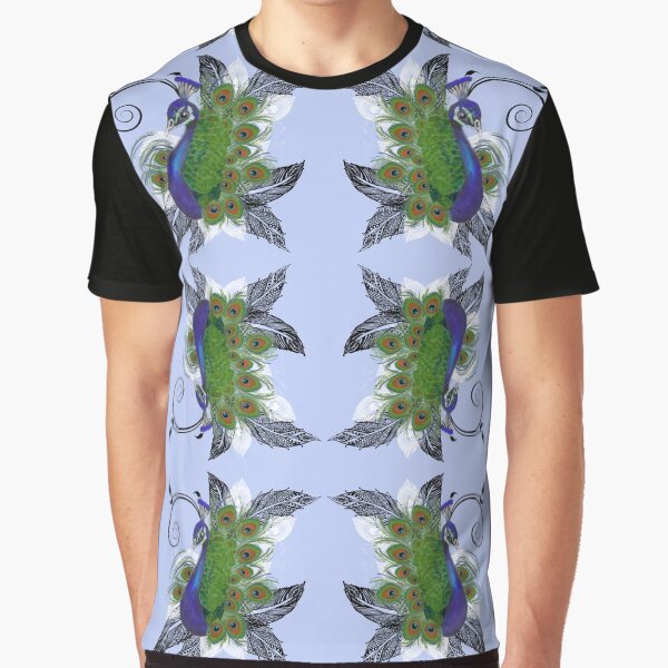 Peacock and Feathers Design Graphic T-Shirt
