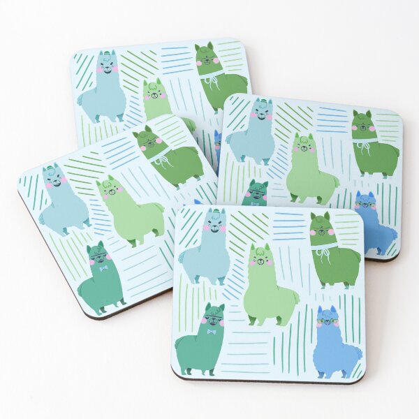 Item preview, Llama/Alpaca - Cute Green and Blue Cartoon Animal Pattern designed and sold by TheRainbowRoom.