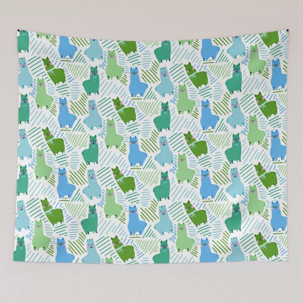 Item preview, Llama/Alpaca - Cute Green and Blue Cartoon Animal Pattern designed and sold by TheRainbowRoom.