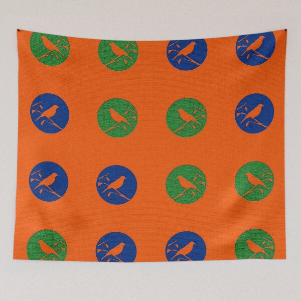 Item preview, Bold Luxe Green and Blue Bird's Songs on Orange Textured Pattern designed and sold by vortexatelier.