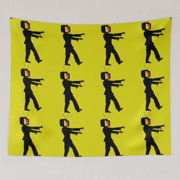 Item preview, Analog TV Zombie Apocalypse Black and White Rainbow Pixel Screen Yellow Background designed and sold by BrokenUnicorn.