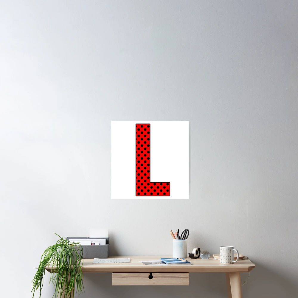 The Letter L - Monogram in Black Polka Dots on Red Pattern