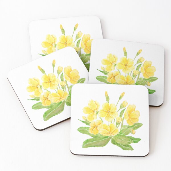 Item preview, hand painted yellow Primula flowers  watercolor painting wild primrose designed and sold by ColorandColor.