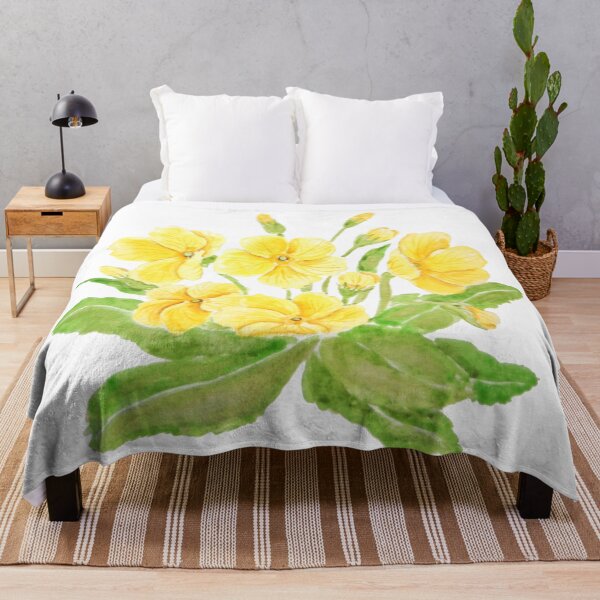 Item preview, hand painted yellow Primula flowers  watercolor painting wild primrose designed and sold by ColorandColor.