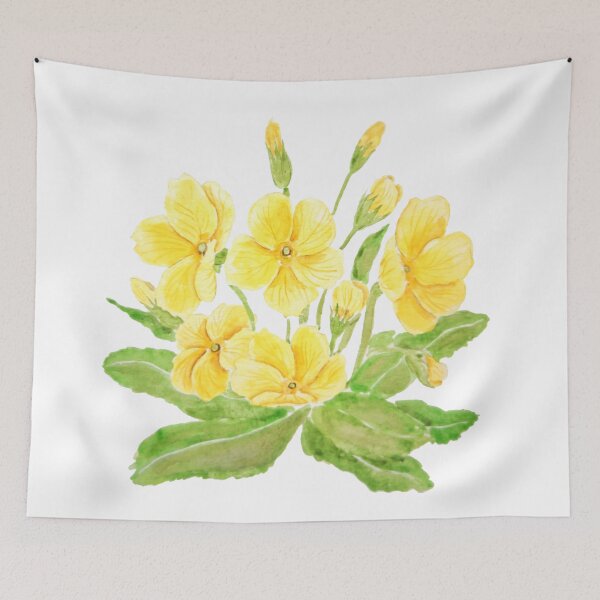 Item preview, hand painted yellow Primula flowers  watercolor painting wild primrose designed and sold by ColorandColor.