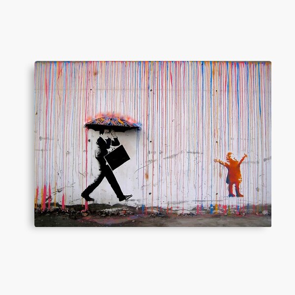 Banksy rainbow Umbrella Canvas Print
