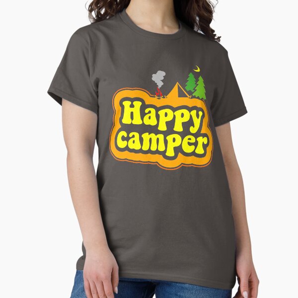 Happy Camper. Colourful words with campsite. Classic T-Shirt