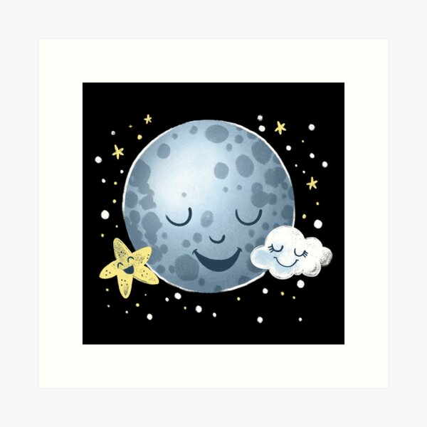 The cute moon and sleepy stars Art Print