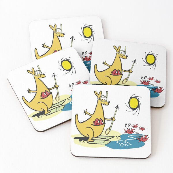 Item preview, Cute cartoon kangaroo fishing at beach designed and sold by Al Benge.