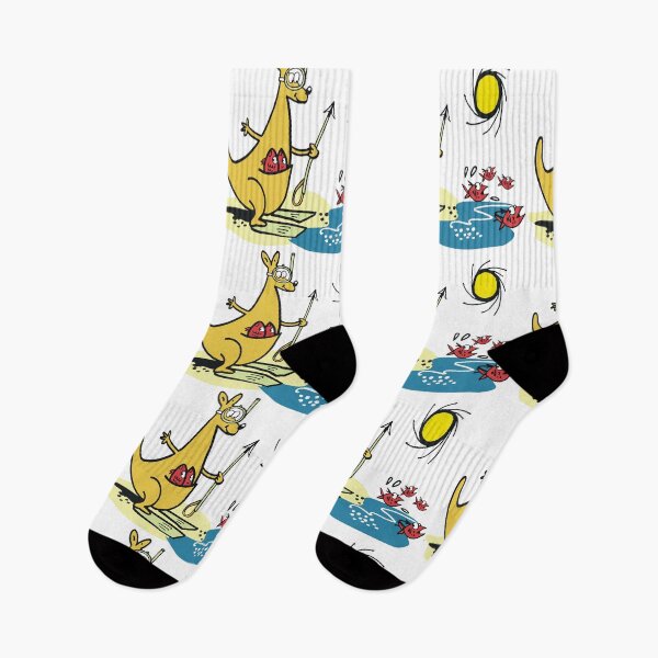 Item preview, Cute cartoon kangaroo fishing at beach designed and sold by Al Benge - NZ & Australian Art.