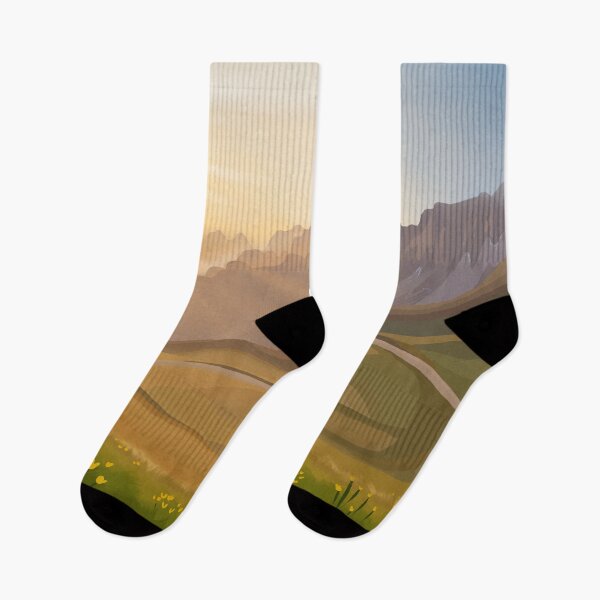 Item preview, Golden Sunrise Over Hilly Green Fields and Yellow Tulips Landscape Digital Illustration designed and sold by AlmightyClaire.