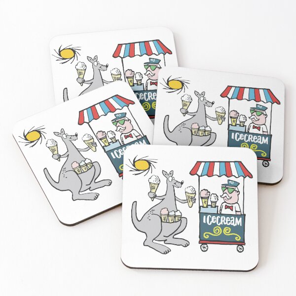 Item preview, Cartoon of happy Aussie kangaroo with icecream cones on hot day  designed and sold by Al Benge.