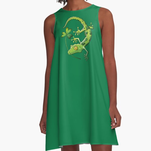 Saint Patrick's Day gecko holding in mouth a shamrock clover A-Line Dress