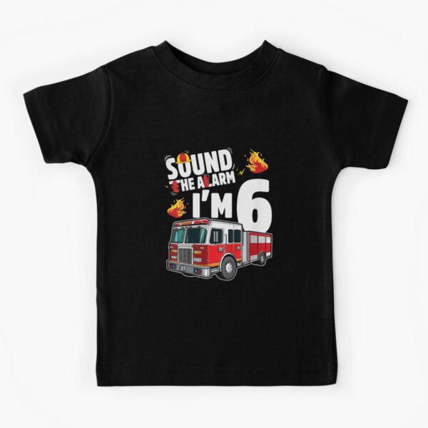 Kids Fire Truck 6th Birthday Boy Firefighter 6 Year Old T-Shirt Kids T-Shirt