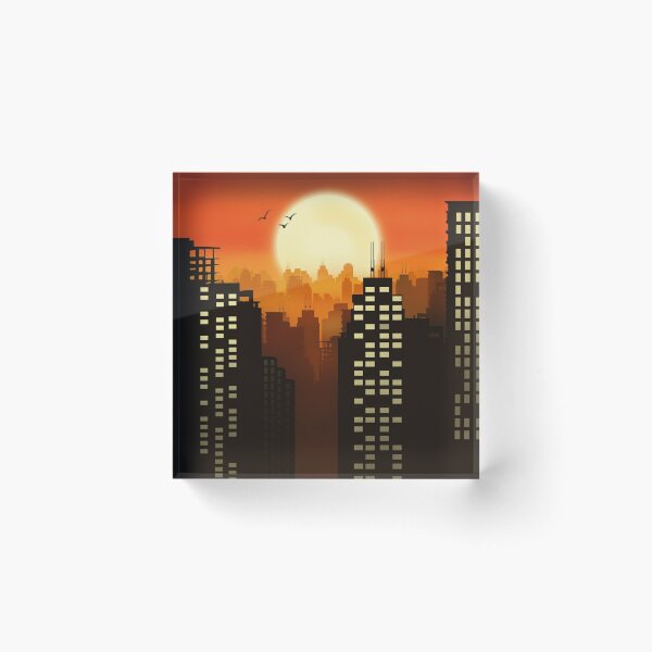 Sunset City Skyline Acrylic Block