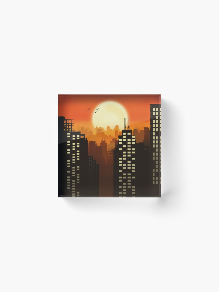 Alternate view of Sunset City Skyline Acrylic Block