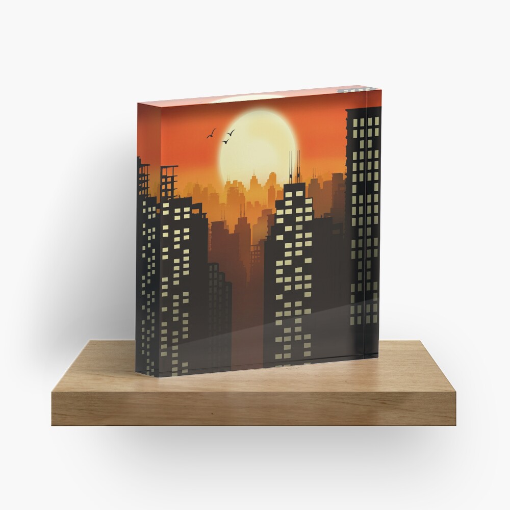 Sunset City Skyline Acrylic Block