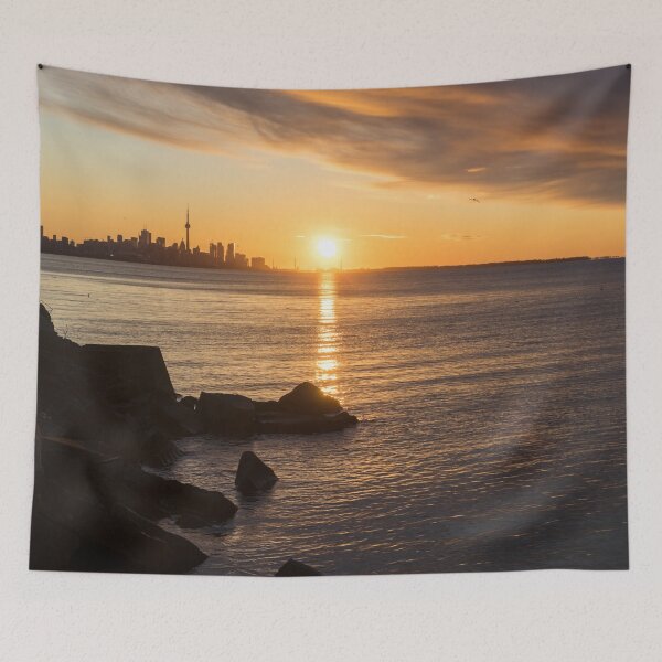 Item preview, Splendid Morning - Toronto Skyline Sunrise with Rough Rocks designed and sold by Georgia Mizuleva.