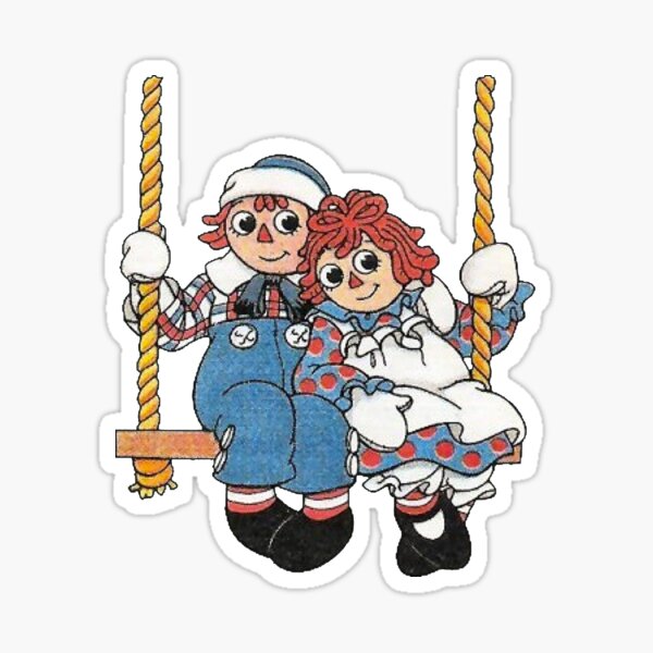 "Raggedy ann and andy on a swing" Sticker for Sale by oldschoolkids