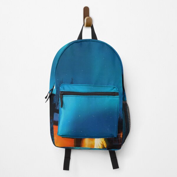 Item preview, blue northern lighs sky above a house in the snowed forest designed and sold by ImRotem.