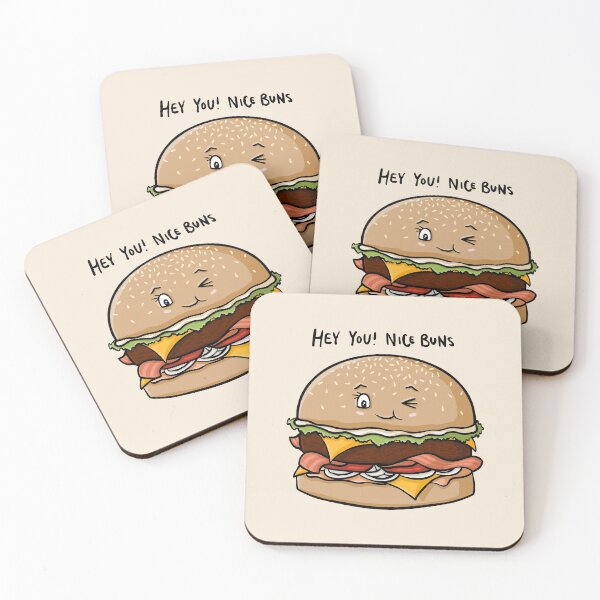 Item preview, Hey You! Nice Buns, Funny Burger Cartoon Pun Digital Illustration designed and sold by AlmightyClaire.