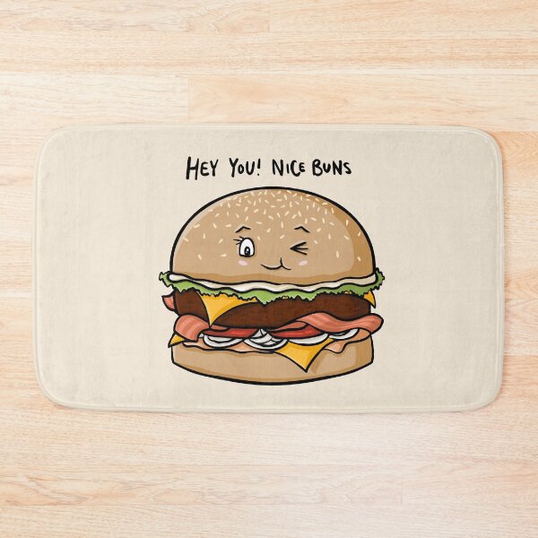 Item preview, Hey You! Nice Buns, Funny Burger Cartoon Pun Digital Illustration designed and sold by AlmightyClaire.