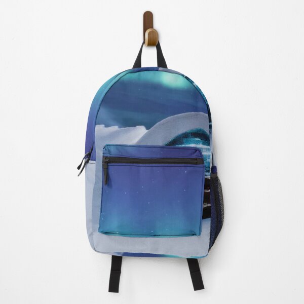 Item preview, blue northern lighs sky above a house in the snow designed and sold by ImRotem.