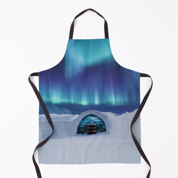 Item preview, blue northern lighs sky above a house in the snow designed and sold by ImRotem.