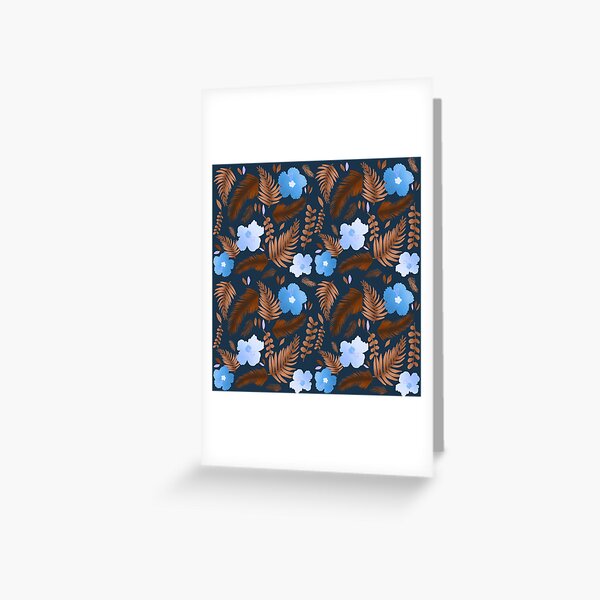 Vista previa del artículo con la obra «Hibiscus in the Jungle - Azul y marrón», diseñado y vendido por jesslynnshop.