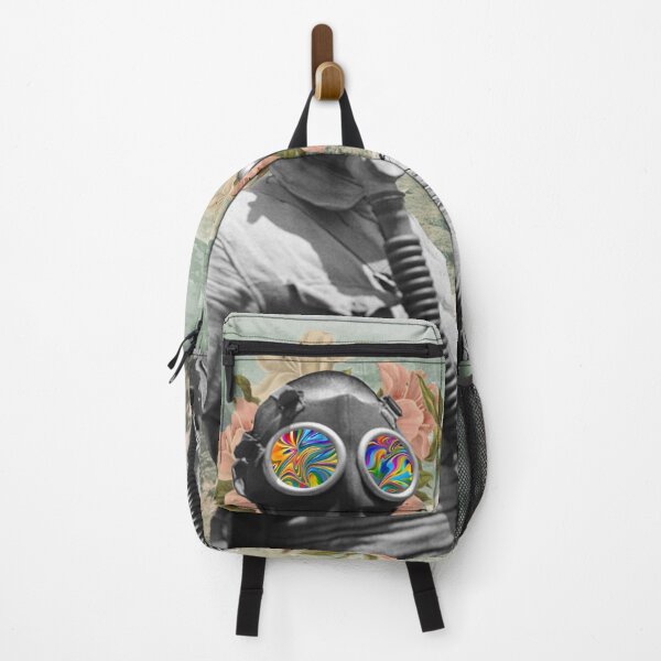Item preview, Two men in Gas Masks with Futuristic Landscape and Flowers designed and sold by KALEIDOSCOPE UK.
