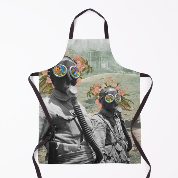 Item preview, Two men in Gas Masks with Futuristic Landscape and Flowers designed and sold by KALEIDOSCOPE UK.