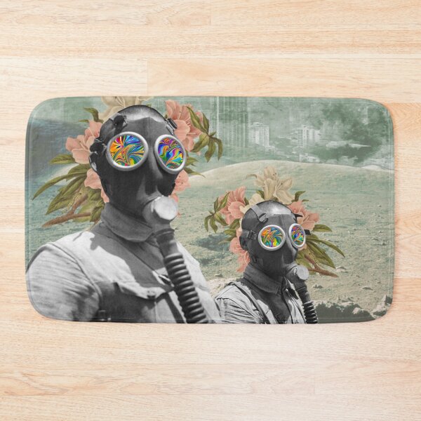 Item preview, Two men in Gas Masks with Futuristic Landscape and Flowers designed and sold by KALEIDOSCOPE UK.