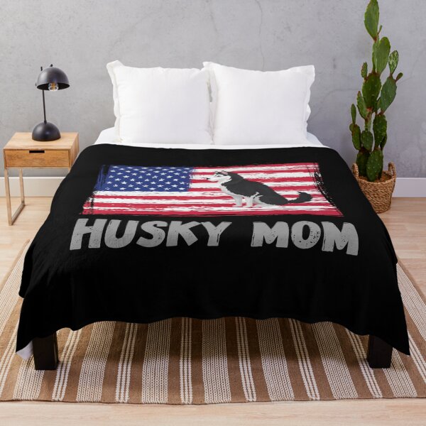 Item preview, Husky Mom with US Flag and Sitting Siberian Husky designed and sold by Labradoodlesetc.