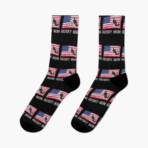 Item preview, Husky Mum with US Flag and Sitting Siberian Husky - UK spelling designed and sold by Labradoodlesetc.