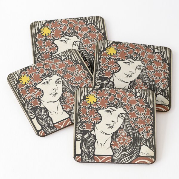 Item preview, Art Nouveau Woman Portrait with flowers in the hair. Mucha designed and sold by LeAllureVintage.