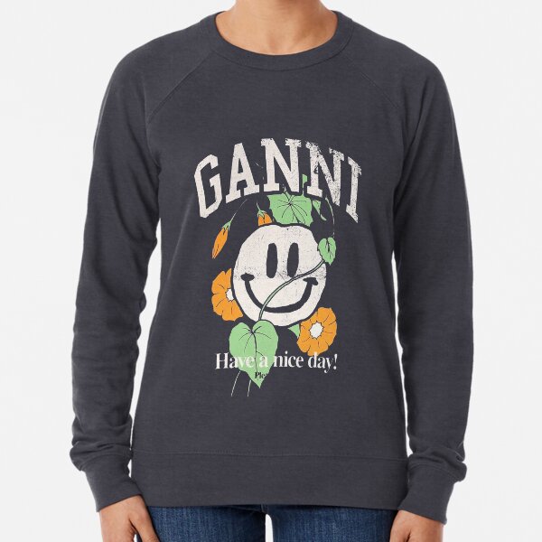 Ganni T Skjorte Have A Nice Day with anime face T-Shirt Lightweight Sweatshirt