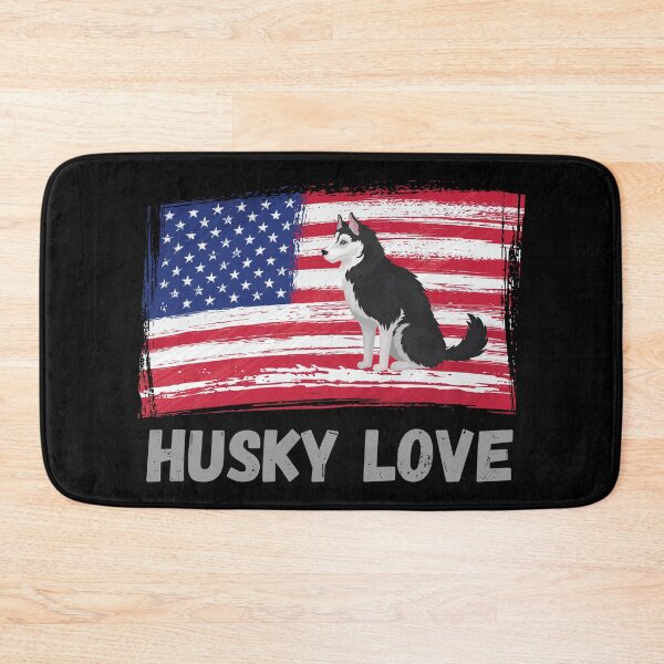 Item preview, Sitting Husky Love with US Flag designed and sold by Labradoodlesetc.