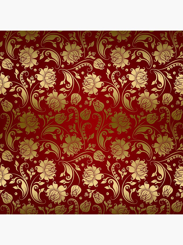 "Burgundy And Gold Floral Damasks" Sticker by artonwear Redbubble