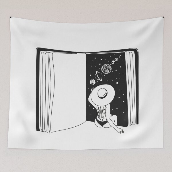 Item preview, Book Universe. Girl line art Print. Surreal prints. Book illustration. Fantastic line drawings designed and sold by OneLinePrint.
