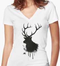 Elch Tailliertes T-Shirt mit V-Ausschnitt