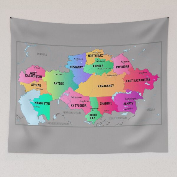 Item preview, Kazakhstan map, stylized map illustration with cities, borders, capital, administrative divisions designed and sold by mashmosh.