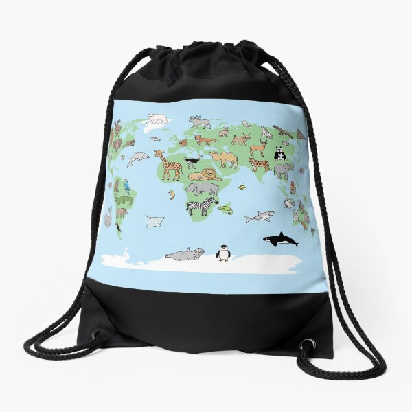 Animal Worldmap Drawstring Bag