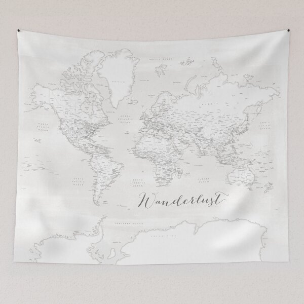 Item preview, Wanderlust Barely there white and grey detailed world map, Maeli White designed and sold by blursbyai.